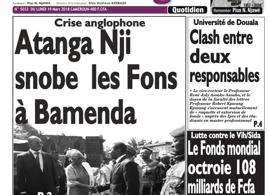 Cameroun: Journal Le Messager parution du 19 Mars 2018