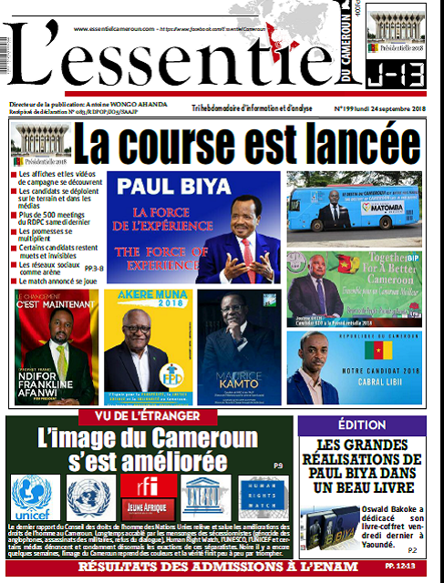 Cameroun : Journal l’Essentiel parution 21 septembre 2018