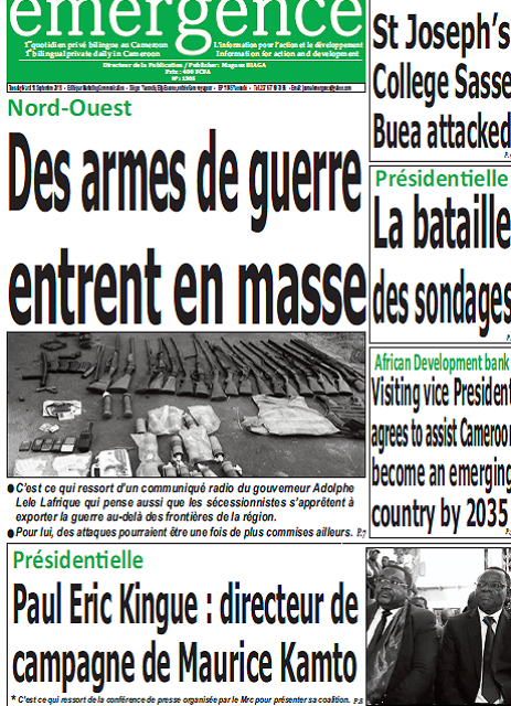Cameroun : Journal quotidien émergence parution 18 septembre 2018
