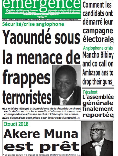 Cameroun : Journal quotidien émergence parution 24 septembre 2018