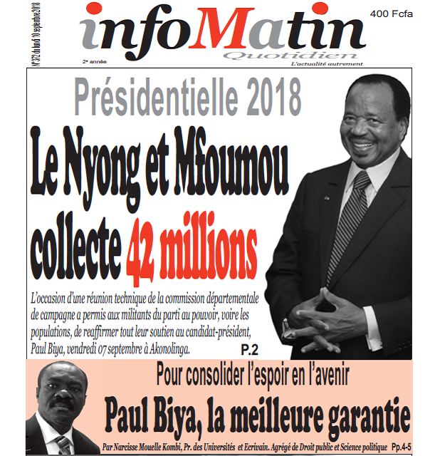 Cameroun : Journal infomatin quotidien parution 11 septembre 2018