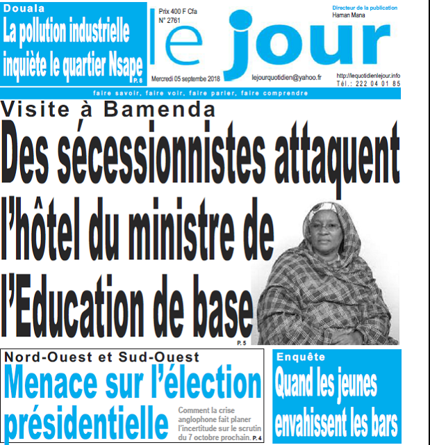 Cameroun : Journal Jour parution 05 septembre 2018