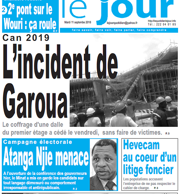 Cameroun : Journal le jour parution 11 septembre 2018