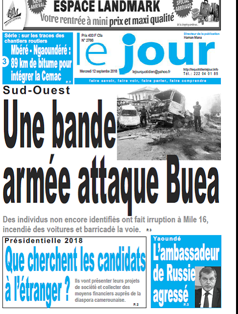 Cameroun : Journal le jour parution 12 septembre 2018