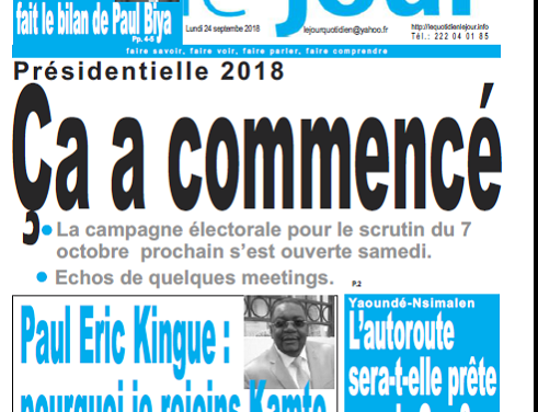 Cameroun :  Journal le jour parution 24 septembre 2018