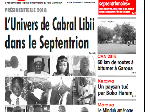 Cameroun : Journal l’œil du Sahel parution 21 septembre 2018