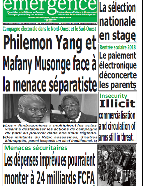 Cameroun : Journal quotidien émergence parution 5 octobre 2018