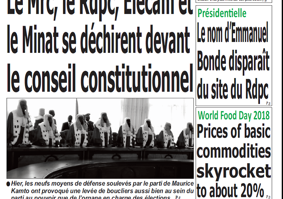 Cameroun : Journal Quotidien émergence parution 18 octobre 2018