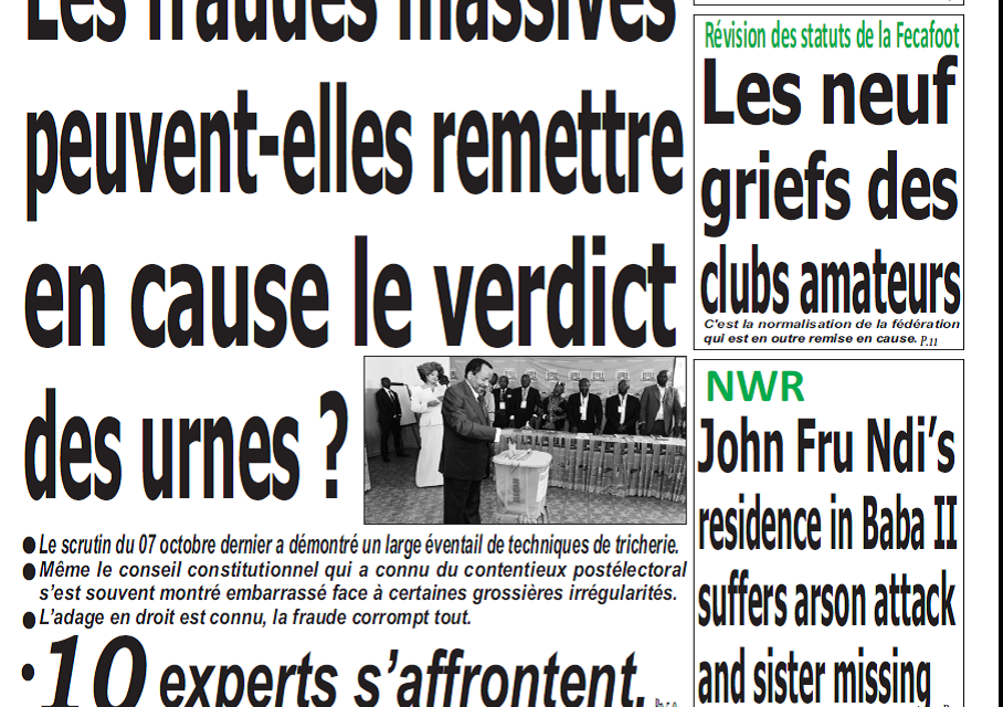 Cameroun : Journal Quotidien émergence parution 19 octobre 2018