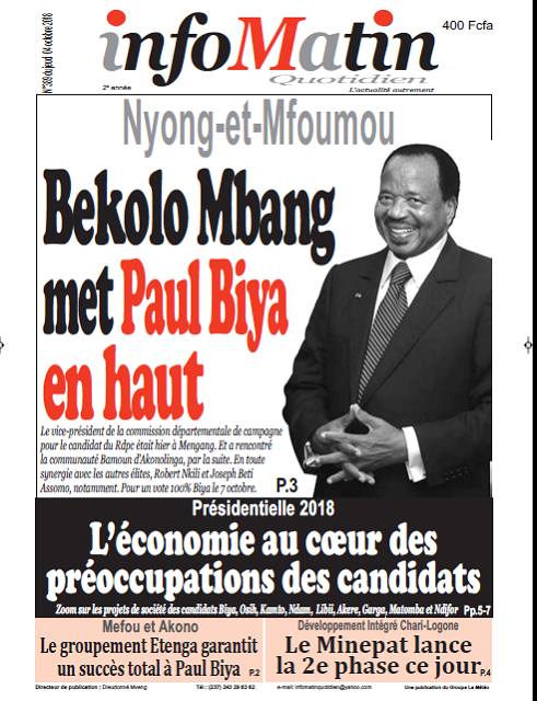 Cameroun : Journal infomatin quotidien  parution 4 octobre 2018