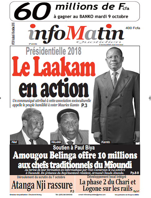 Cameroun : Journal infomatin parution 08 septembre 2018