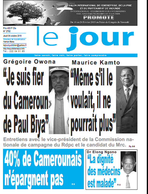 Cameroun : Journal le journal parution 04 octobre 2018