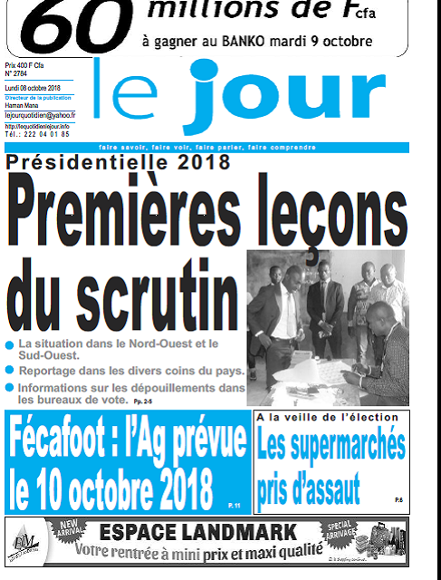 Cameroun : Journal le jour parution 08 septembre 2018
