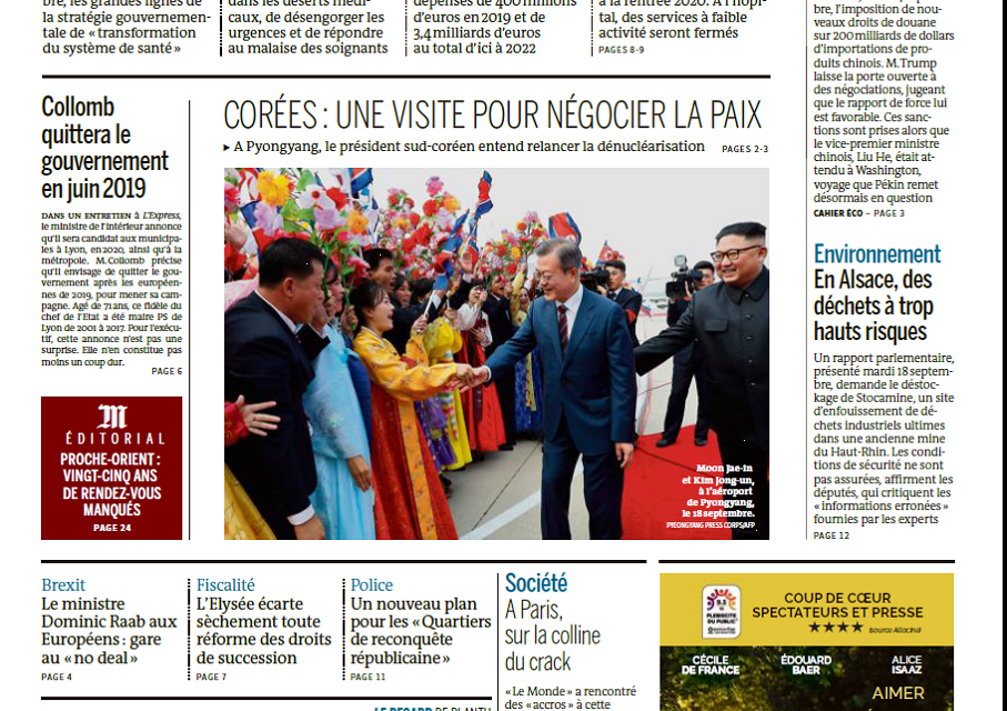 Cameroun : Journal le monde parution 19 septembre 2018