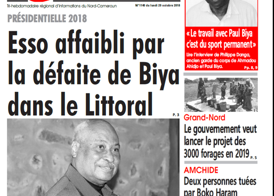 Cameroun : Journal l’œil du sahel parution 29 octobre 2018