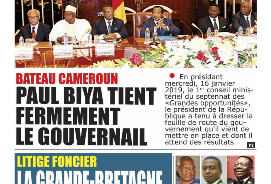 Cameroun : Journal essingan, parution du 18 Janvier 2019